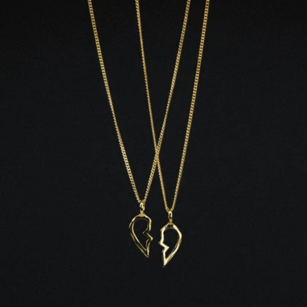Twojeys Broken Heart Necklace Whole Heart with two chains, New